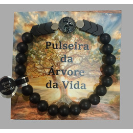 Pulseira da Árvore da vida - Ônix- Prateado